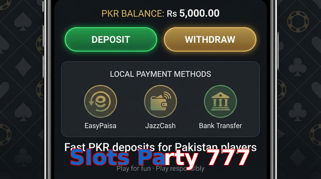 Deposit and withdrawal screen with PKR methods